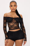 Dance All Night Lace Micro Short Set - Black.