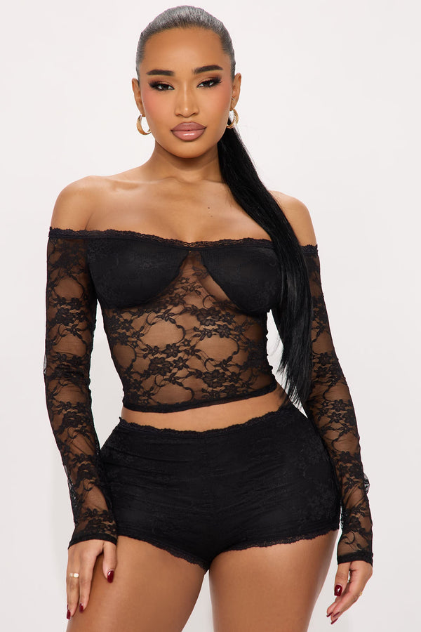 Dance All Night Lace Micro Short Set - Black.