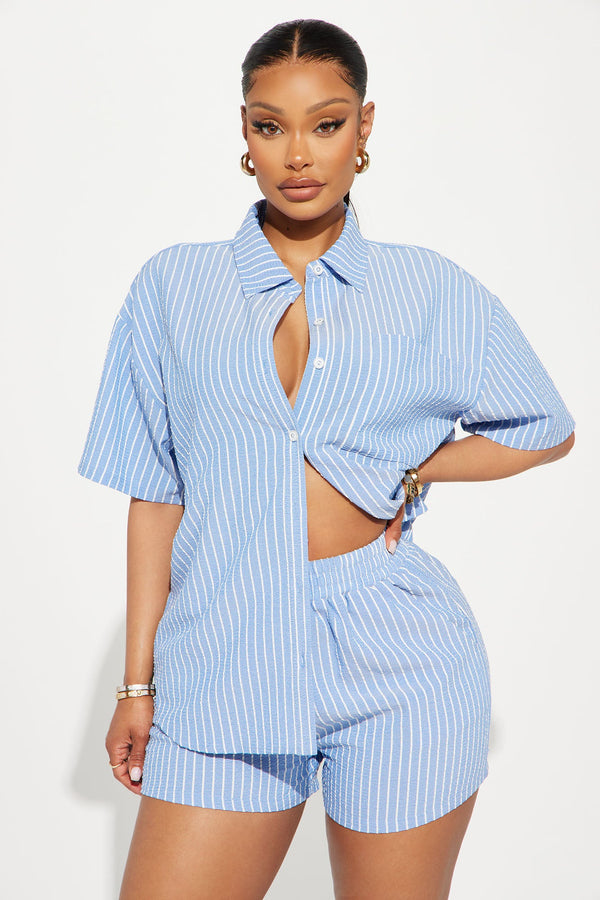 Lily Striped Short Set - Blue.
