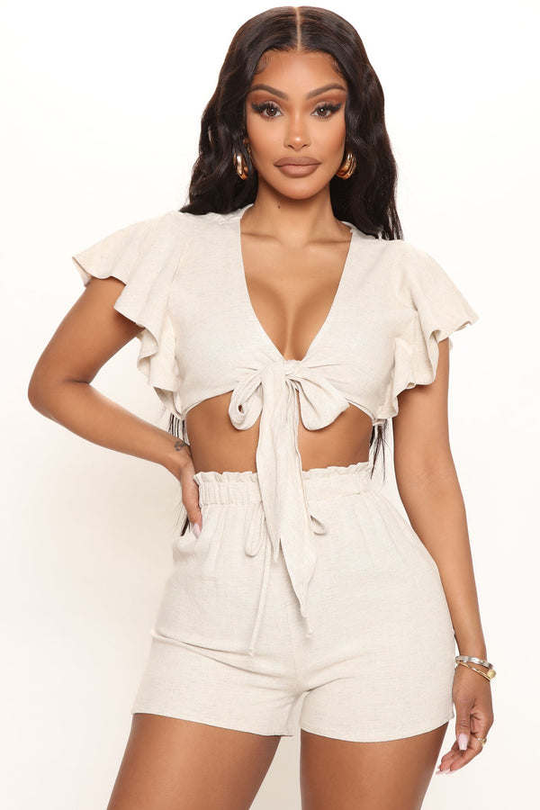 Always With You Linen Short Set - Oatmeal.
