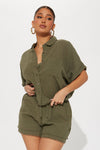 Easy Breezy Linen Short Set - Olive.