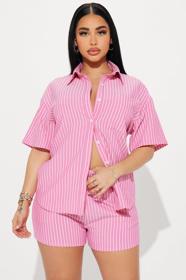 Lily Striped Short Set - Pink.