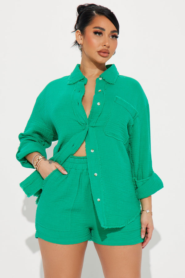 Rising Sun Gauze Short Set - Kelly Green.