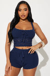 Surfer Girlfriend Crochet Short Set - Navy.