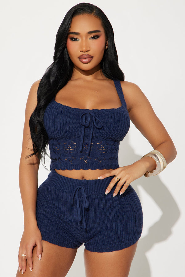 Surfer Girlfriend Crochet Short Set - Navy.