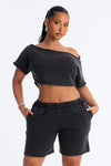 Shia Off Shoulder Short Set - Charcoal.