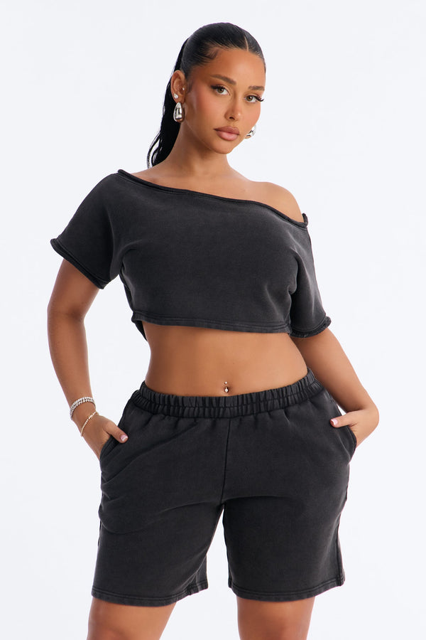 Shia Off Shoulder Short Set - Charcoal.