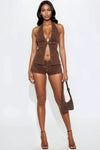 Sadie Denim Hot Short Set - Chocolate.