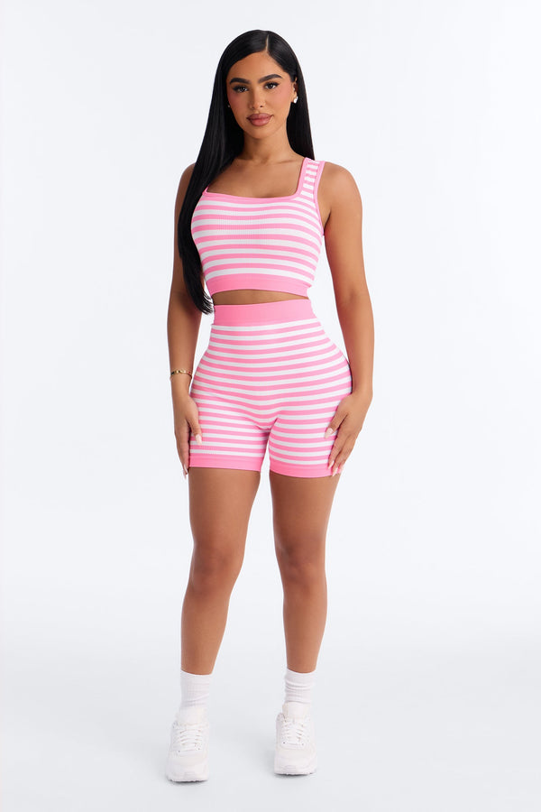 Harlowe Stripe Seamless Short Set - Pink.