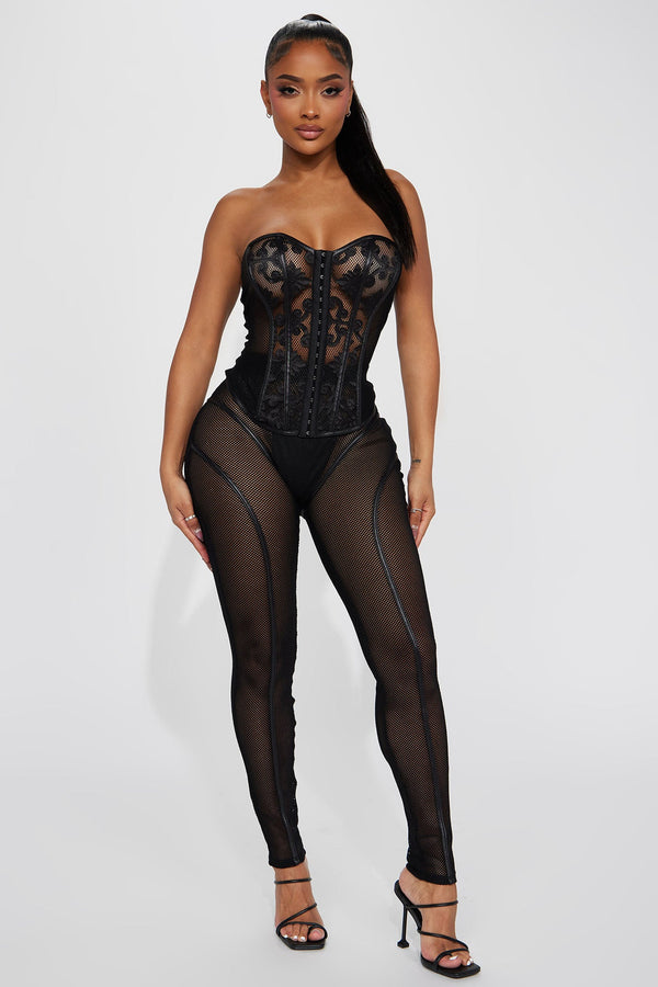 Having The Attention Fishnet Legging Set - Black.