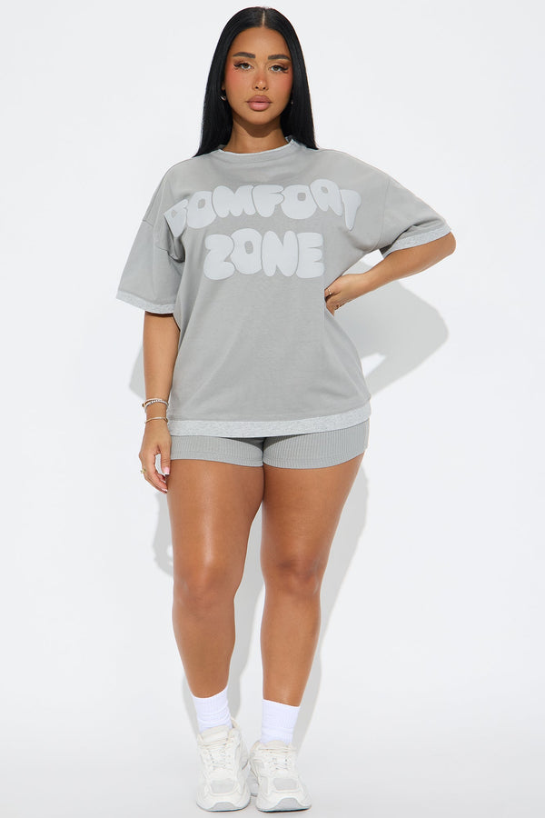 Comfot Zone Oversize T-Shirt Lounge Shorts Set - Grey/combo.