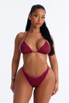 Summer Dream 2 Piece Lettuce Trim Triangle Bikini Set - Plum.
