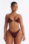 Summer Dream 2 Piece Lettuce Trim Triangle Bikini Set - Chocolate.