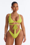 Better Than That 2 Piece Strappy Bralette Bikini Set - Lime.