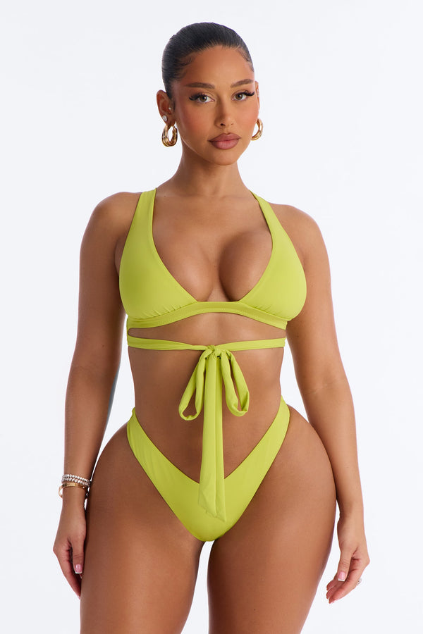 Better Than That 2 Piece Strappy Bralette Bikini Set - Lime.