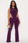 Power Play Backless Bodysuit Pant Set - Plum.