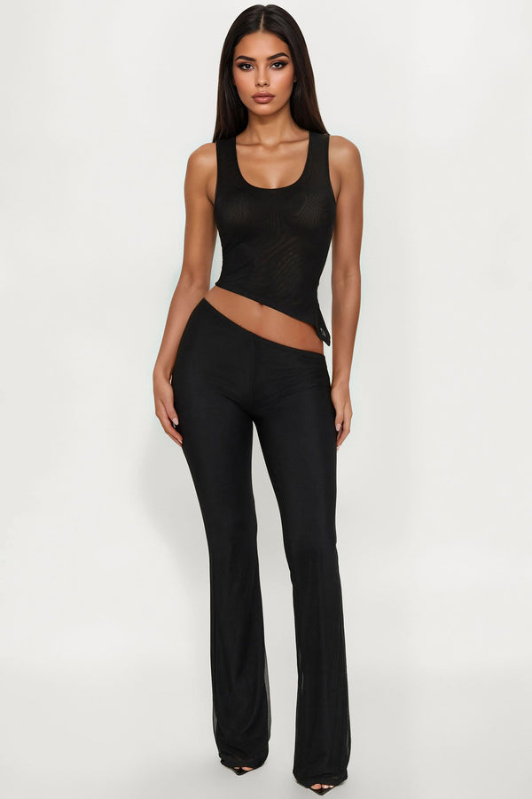 Diana Asymmetrical Mesh Pant Set - Black.