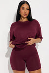 Weekend Vibes Short Set - Burgundy.