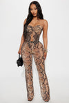 Snake Bite Mesh Flare Pant Set - Taupe/combo.