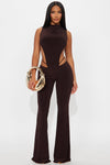 Power Play Backless Bodysuit Pant Set - Chocolate.