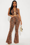 Bite Back Snakeskin Halter Pant Set - Brown.