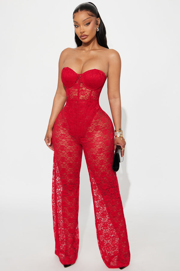 Laced In Lust Corset Pant Set - Red.
