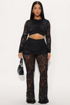 Mireya Lace Flare Leg Pant Set - Black.