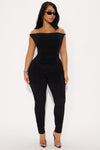 Vanessa Off Shoulder Pant Set - Black.