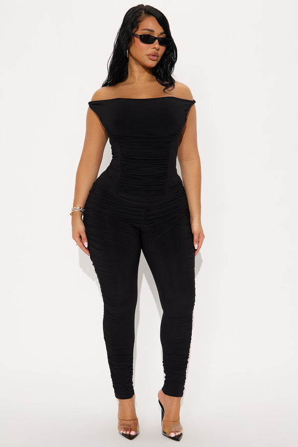 Vanessa Off Shoulder Pant Set - Black.