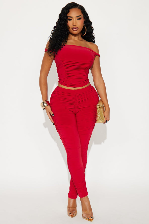 Vanessa Off Shoulder Pant Set - Red.