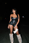 Sarah Faux Leather Micro Short Set - Black.