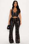 Alexa Animal Print Velvet Pant Set - Black.